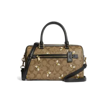 COACH Rowan Canvas With Leather Pillow Bag, Shoulder Bag, Crossbody Bag Large Size Women's Khaki & Black