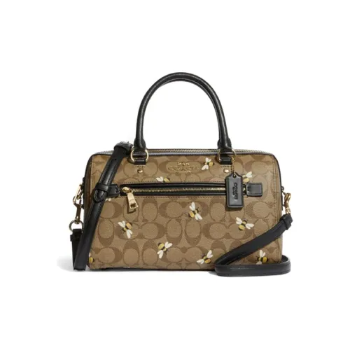 COACH Rowan Canvas With Leather Pillow Bag, Shoulder Bag, Crossbody Bag Large Size Women's Khaki & Black