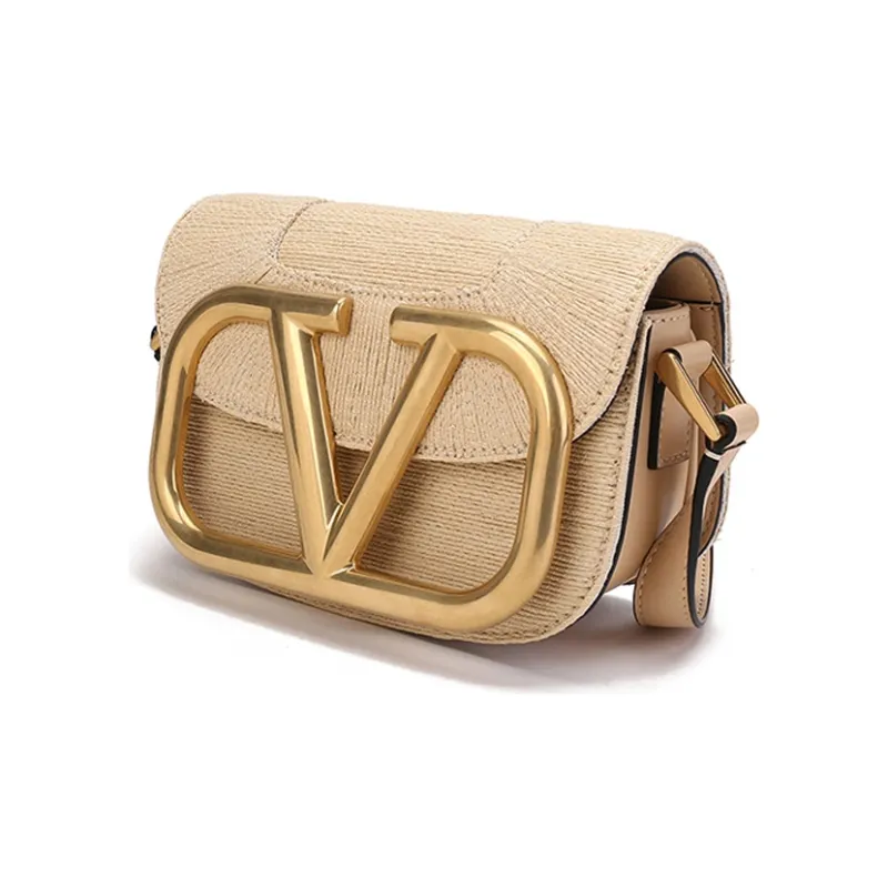 Valentino Woven Synthetic Raffia Fiber With Leather Crossbody Bag, Shoulder Bag Women's Natural-1