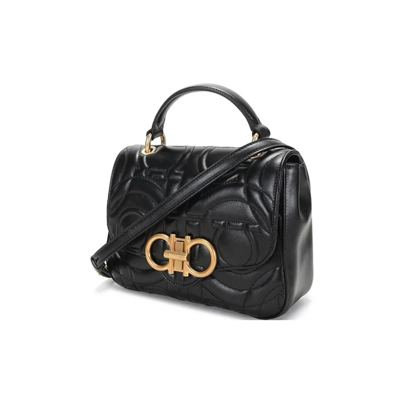 FERRAGAMO Cow Leather Crossbody Bag Camera Bag Handbag Shoulder Bag Small Size Women's Black-1