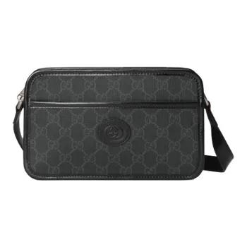 GUCCI Canvas With Leather Box Bag, Shoulder Bag, Crossbody Bag Mini Men's Black