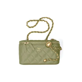 CHANEL Sheepskin Crossbody Bag, Shoulder Bag Women's Green