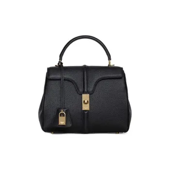 CELINE 16 Cow Leather Handbag Small Size Women's Black