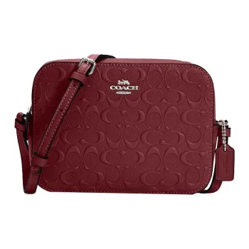 COACH Camera Leather Small Square Bag, Camera Bag, Crossbody Bag Trumpets Women's Cherry Red