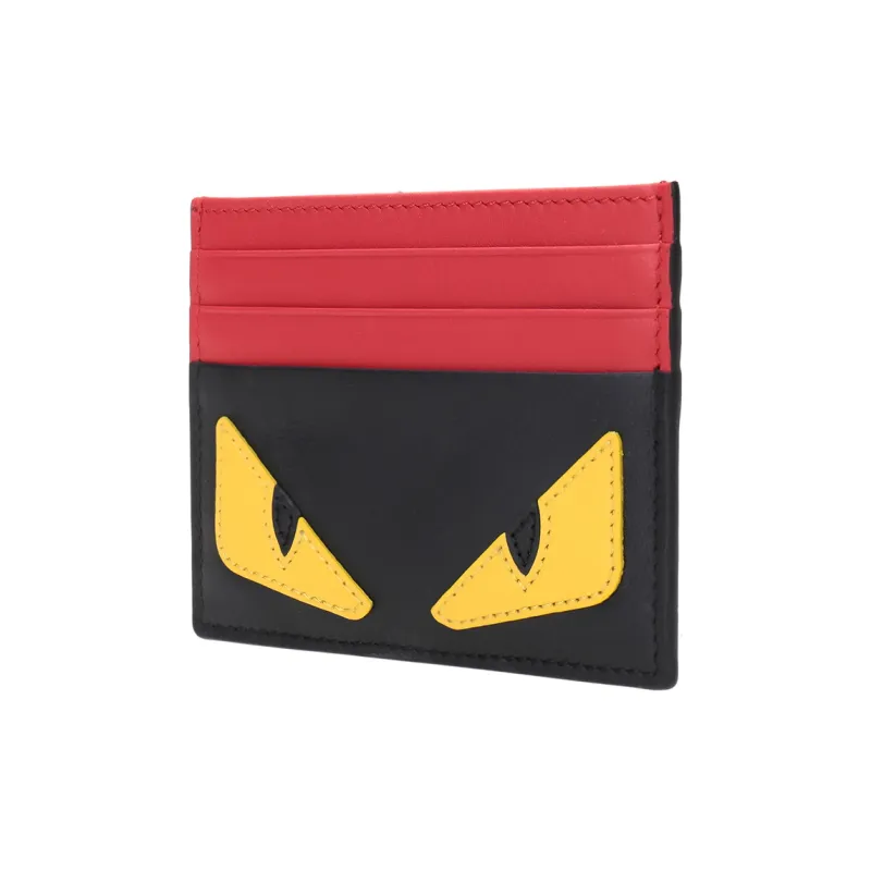 FENDI Leather Card Clip Card Holder Men's Black/Yellow/Red-1