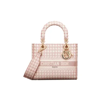 DIOR Lady D-Lite Fabric Daisie Bag Handbag Shoulder Bag Crossbody Bag Medium Size Women's Rose Pink
