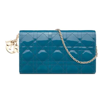 DIOR Lady Dior Leather Clutch Women's Gray Blue