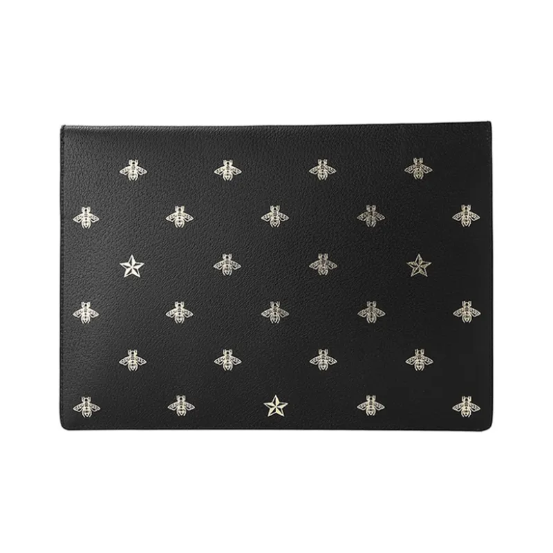 GUCCI Leather Envelope Bag, Clutch Tubas Unisex Black-1