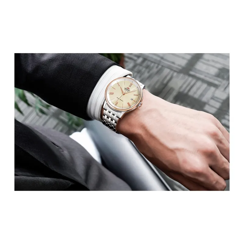 ORIENT Mechanical Movement Stainless Steel Watchband Watch Men's Watches Gold Dial RA AC0J01S10B-5