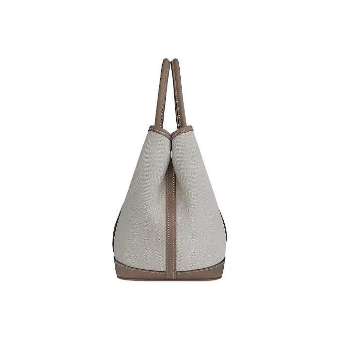 HERMES Garden Party Canvas With Leather Garden Bag, Canvas Bag, Handbag Unisex Glacier White/Elephant Gray-1