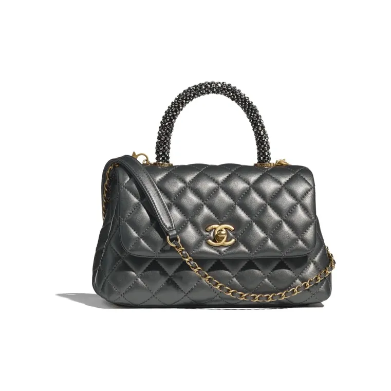 CHANEL Coco Handle Calfskin Handbag, Shoulder Bag, Crossbody Bag Women's Dark Silver-0