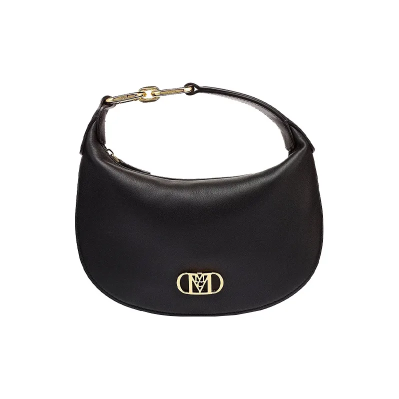 MCM Nappa Leather Crescent Bag Shoulder Bag Crossbody One Shoulder Handbag Women's Black Black Gold-0