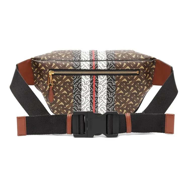 Burberry Canvas Bag, One Shoulder Crossbody Fanny Pack Medium Size Unisex Brown-4