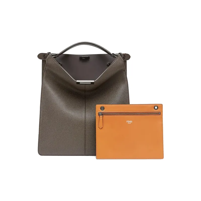 FENDI Peekaboo ISeeU Roman Nappa Leather Tote Shoulder Bag Crossbody Bag Handbag Men's Dark Brown-2