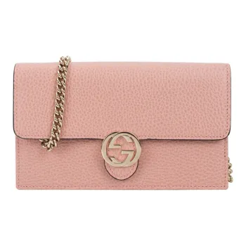 GUCCI Double G Leather WOC Chain Shoulder Messenger Bag Pink