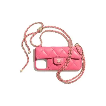 CHANEL Sheepskin One Shoulder Crossbody Cell Phone Pouch Women's Pink