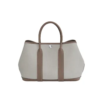 HERMES Garden Party Canvas With Leather Garden Bag, Canvas Bag, Handbag Unisex Glacier White/Elephant Gray