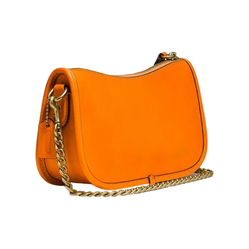 COACH Swinger Leather Chain Shoulder Bag Crossbody Bag Handbag Small Size Women's Saffron-1
