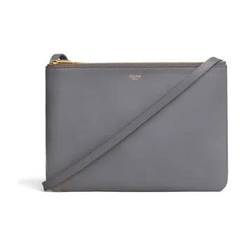 CELINE Trio Smooth Lambskin Crossbody Bag Shoulder Bag Large Size Women's Gray
