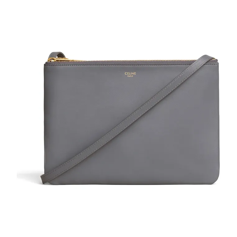 CELINE Trio Smooth Lambskin Crossbody Bag, Shoulder Bag Tubas Women's Gray-0