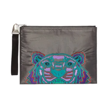 KENZO Tiger Handbag Clutches Unisex Silver Gray