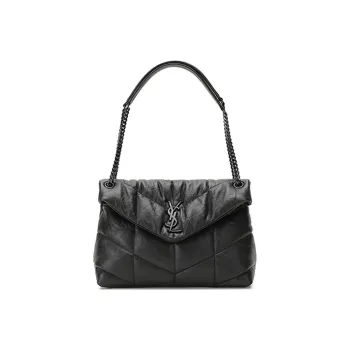 SAINT LAURENT PUFFER Matte Finish Lambskin Cloud Bag Pillow Bag Chain Shoulder Bag Medium Size Women's Black
