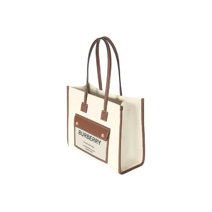 Burberry Freya Cotton With Calfskin Tote Bag, Shopping Bag, Handbag, Shoulder Bag Women's-1
