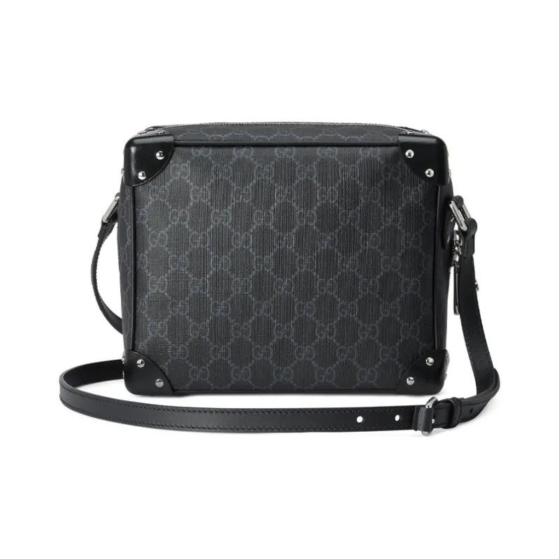 GUCCI GG Canvas With Leather Corner Covered Box Bag TRUNK Shoulder Bag Crossbody Bag Men's Black Gray Color-3