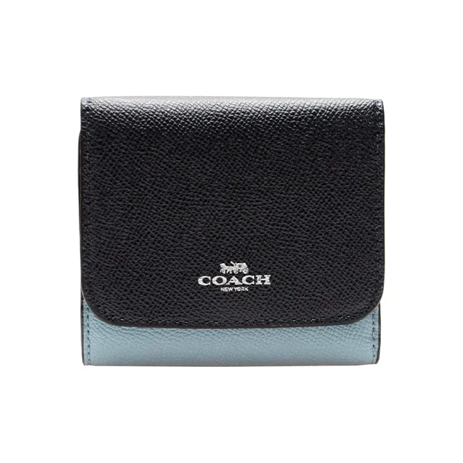 COACH Canvas With Leather Foldable Envelope Cropped Wallet Mini Women's Dark Blue & Sky Blue-0