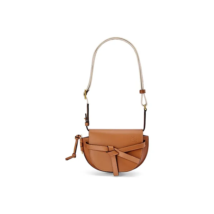 LOEWE Mini Gate Dual Bag In Soft Calfskin And Jacquard Tan-1