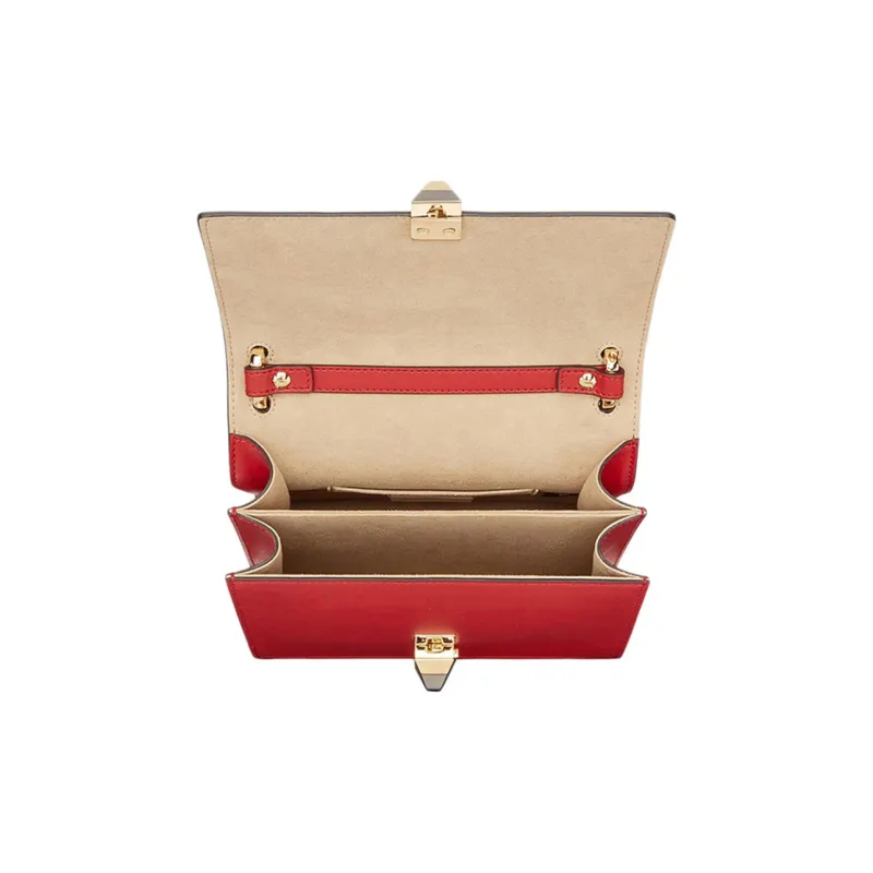 FENDI Kan I Leather Shoulder Bag Small Size Women's Red-3