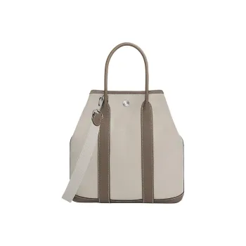 HERMES Garden Party Canvas With Negonda Calfskin Garden Bag Handbag Crossbody Bag Unisex Beton Etoupe White Gray