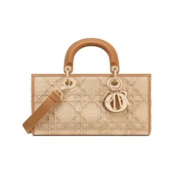DIOR Lady D-JOY Raffia Grass & Leather Daisie Bag Handbag Shoulder Bag Crossbody Bag Women's Gold/Tawny