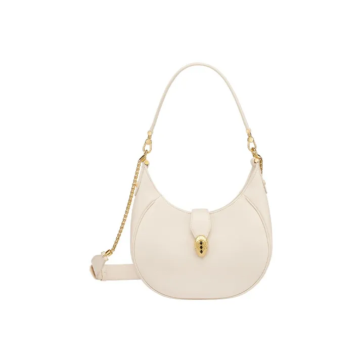 BVLGARI Serpenti Ellipse Cow Leather Shoulder Bag Crossbody Bag Women's Ivory White-0