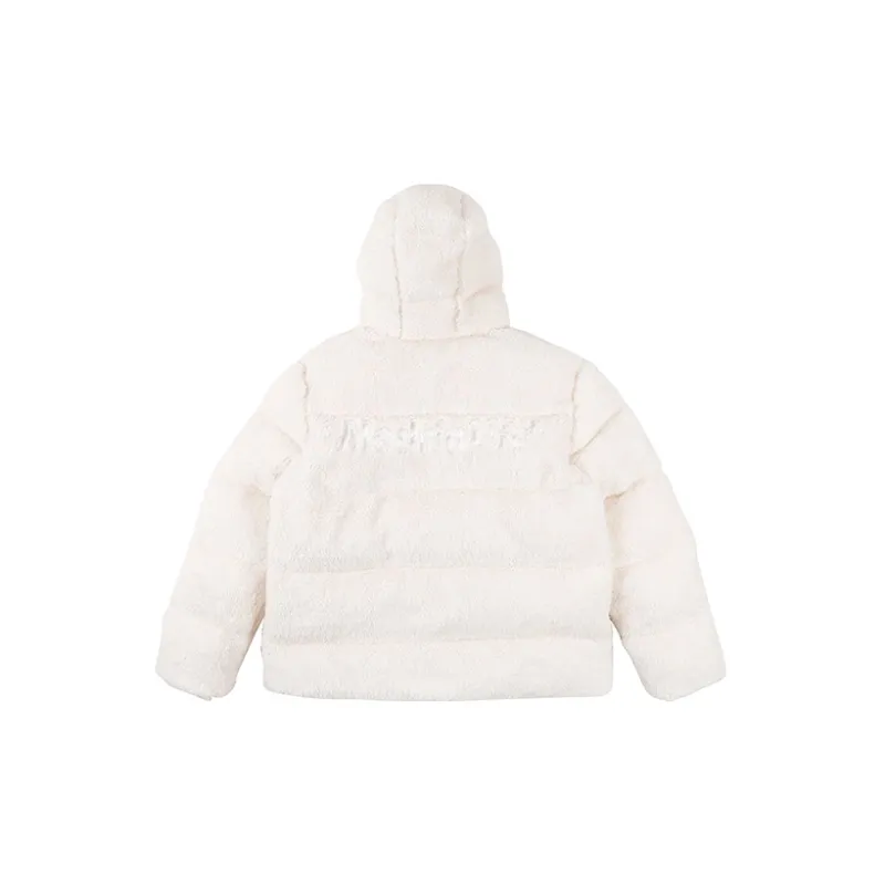 MEDRIA Letter Hooded Loose Fit Thickened Puffer Jacket Unisex Ecru-1