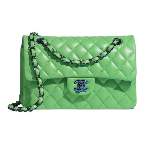 CHANEL Classic Flap CF Lambskin Shoulder Bag Crossbody Bag Medium Size Women's Green