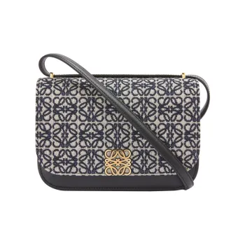 LOEWE Goya Jacquard Fabric With Calfskin Shoulder Bag Handbag Crossbody Bag Small Size Women's Marine Blue & Black