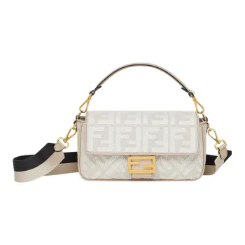 FENDI Baguette Canvas Canvas Bag Baguette Bag Portable Crossbody Bag Shoulder Bag Medium Size Women's White