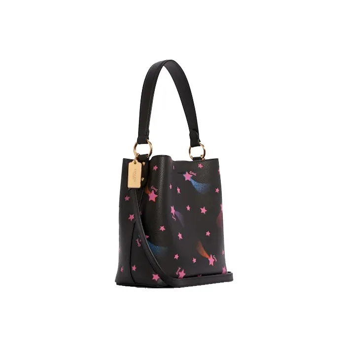 COACH Town Pebbled Leather Bucket Bag Handbag Shoulder Bag Crossbody Bag Small Size Women's Black-1