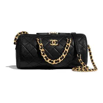 CHANEL Calfskin With Gold Tone Metal Bowling Bag, Shoulder Bag Women's Black