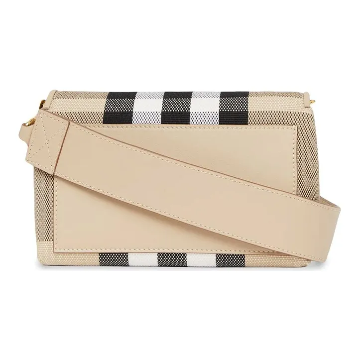Burberry Note Cotton Patchwork Leather Shoulder Bag Crossbody Bag Small Size Women's Light Brown-2