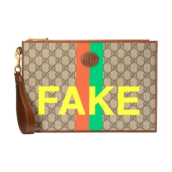 GUCCI Leather Logo Canvas With Leather Clutch Regular Unisex Ebony/Brown