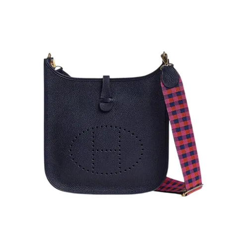 HERMES Evelyne Clemence Bullock Leather Shoulder Bag, Crossbody Bag Women's Midnight Blue/Sapphire Blue