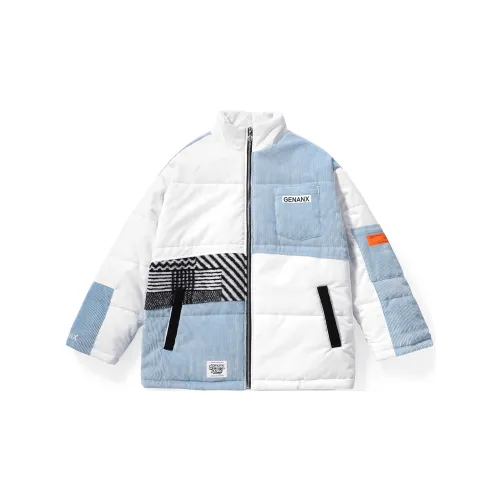 GENANX Puffer Jackets Unisex White/Blue