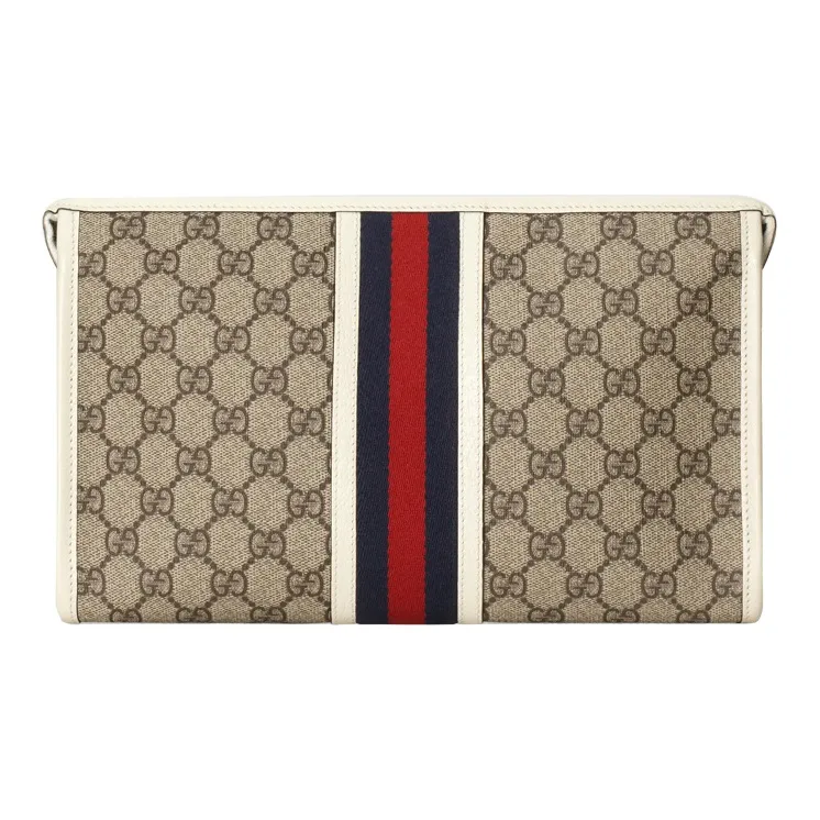 GUCCI Canvas With Leather Toiletry Bag Clutch Women's Ebony, White-2