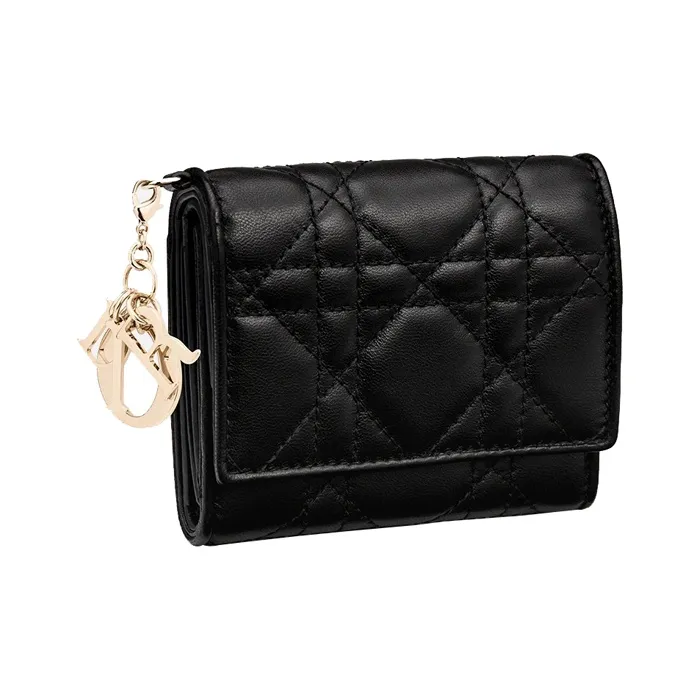 DIOR Lady Dior Lambskin Card Holder Wallet Women's Black-2