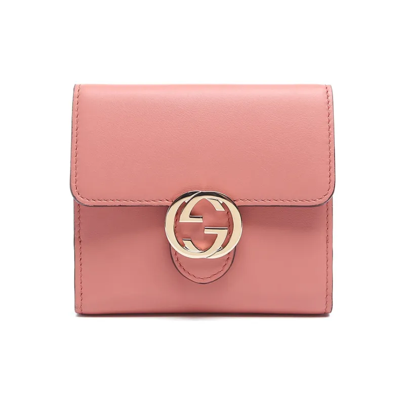 GUCCI Leather Card Holder Money Clip Wallet Women's Pink-0