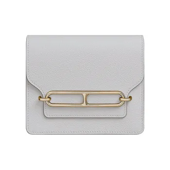 HERMES Cow Leather Pig Nose Coin Purse Card Holder Fanny Pack Mini Women's Pearl Gray
