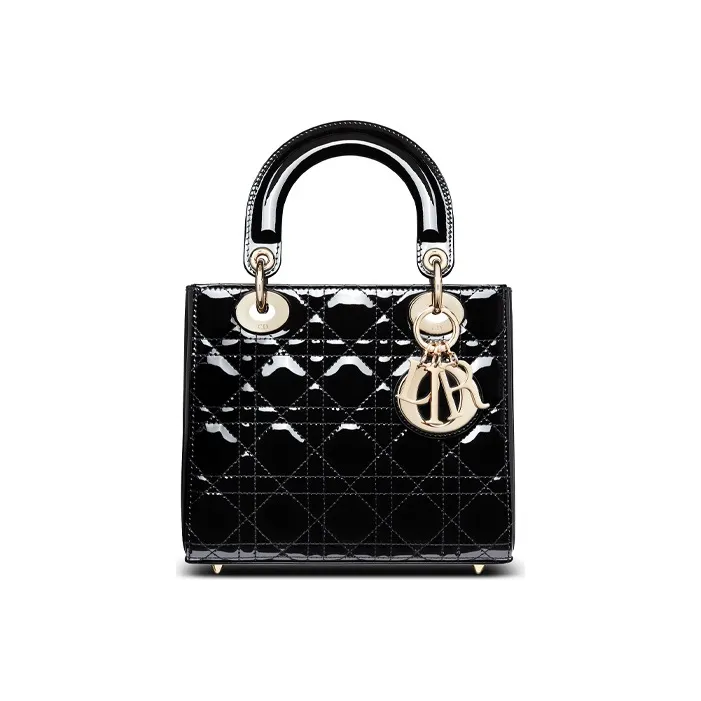 DIOR Lady Dior Patent Leather, Cow Leather Lady Dior Bag Shoulder Bag, Crossbody Bag, Handbag Trumpets Women's Black-2