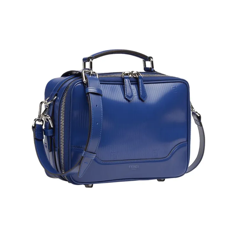 FENDI Embossed Calfskin Messenger Bag Handbag Shoulder Bag Crossbody Bag Men's Blue-1